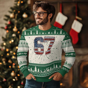 Funny Six Seven 67 Meme Vintage American Flag Knit Sweatshirt TS11 Green Print Your Wear