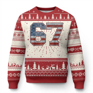 Funny Six Seven 67 Meme Vintage American Flag Knit Sweatshirt TS11 Red Print Your Wear