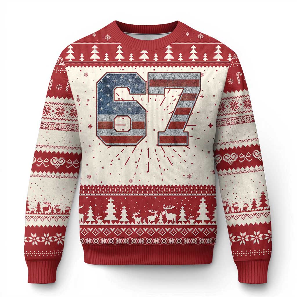 Funny Six Seven 67 Meme Vintage American Flag Knit Sweatshirt TS11 Red Print Your Wear