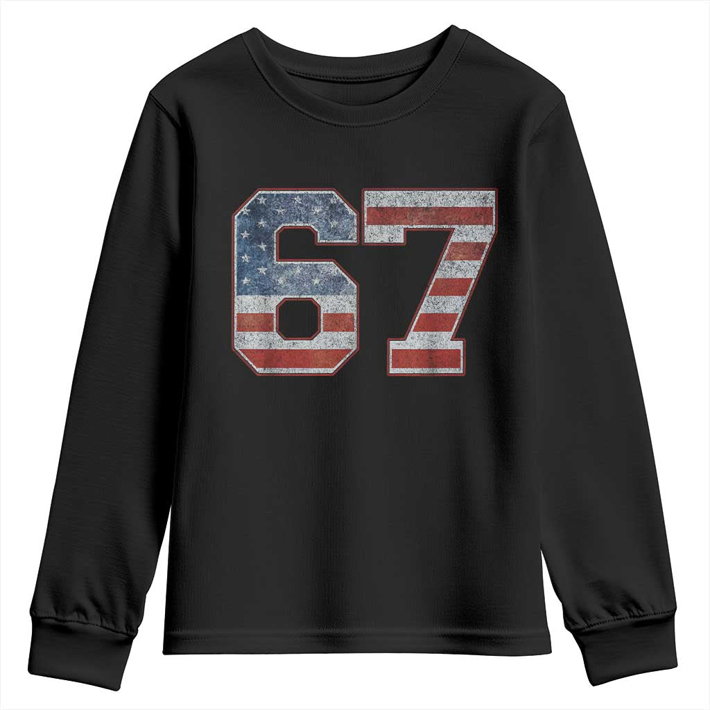 Funny Six Seven 67 Meme Vintage American Flag Youth Sweatshirt TS11 Black Print Your Wear