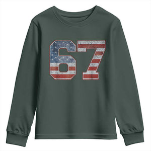 Funny Six Seven 67 Meme Vintage American Flag Youth Sweatshirt TS11 Dark Forest Green Print Your Wear