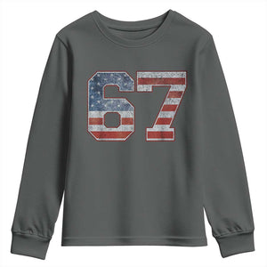 Funny Six Seven 67 Meme Vintage American Flag Youth Sweatshirt TS11 Dark Heather Print Your Wear