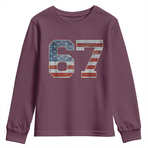 Funny Six Seven 67 Meme Vintage American Flag Youth Sweatshirt TS11 Maroon Print Your Wear
