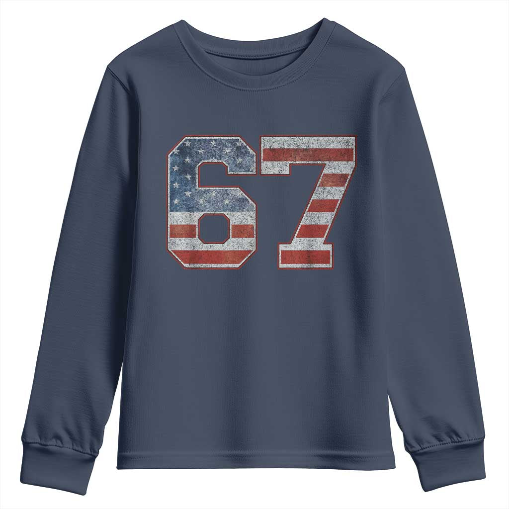 Funny Six Seven 67 Meme Vintage American Flag Youth Sweatshirt TS11 Navy Print Your Wear
