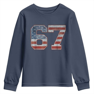 Funny Six Seven 67 Meme Vintage American Flag Youth Sweatshirt TS11 Navy Print Your Wear