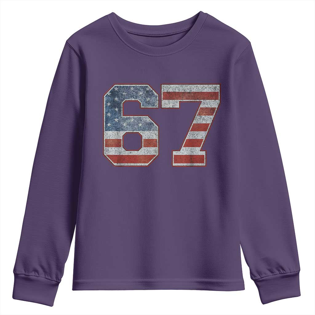 Funny Six Seven 67 Meme Vintage American Flag Youth Sweatshirt TS11 Purple Print Your Wear