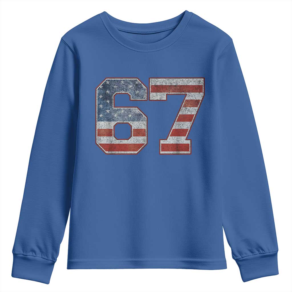 Funny Six Seven 67 Meme Vintage American Flag Youth Sweatshirt TS11 Royal Blue Print Your Wear