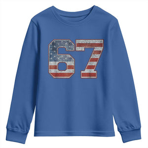 Funny Six Seven 67 Meme Vintage American Flag Youth Sweatshirt TS11 Royal Blue Print Your Wear
