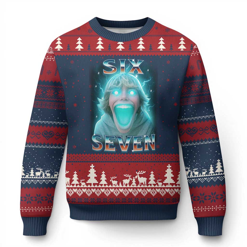 Funny Six Seven The Mason 67 Kid Gen Alpha Meme Ugly Christmas Sweater TS11 Navy Red Print Your Wear