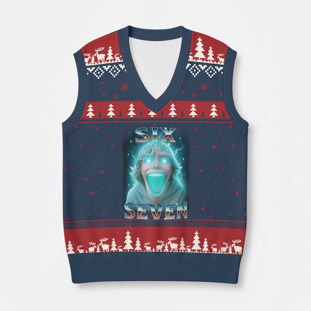 Funny Six Seven The Mason 67 Kid Gen Alpha Meme V-Neck Knit Sweater Vest TS11 Navy Red Print Your Wear
