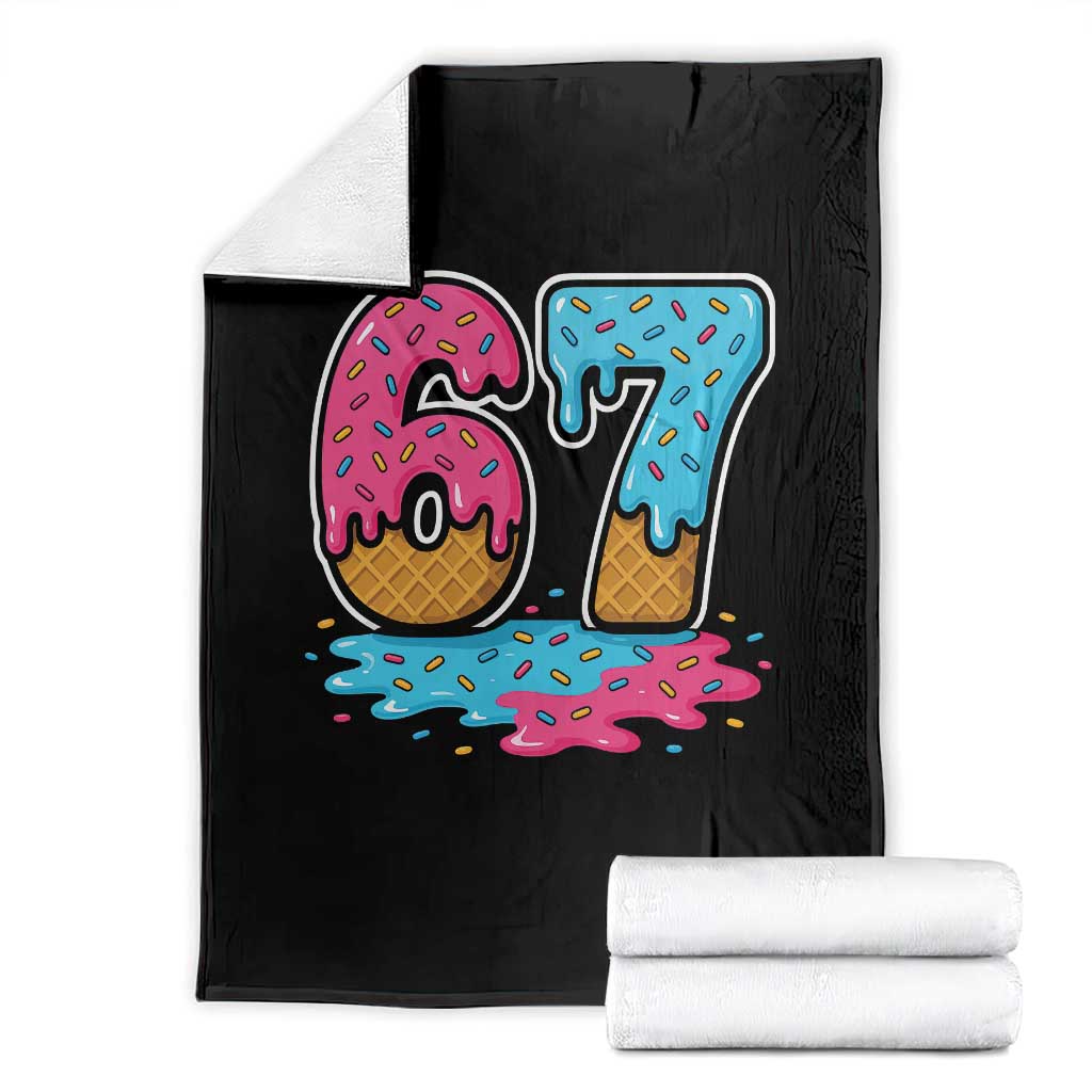 Funny 67 Ice Cream Drip Meme Six Seven Gen Alpha Slang Throw Blanket TS11 Black Print Your Wear