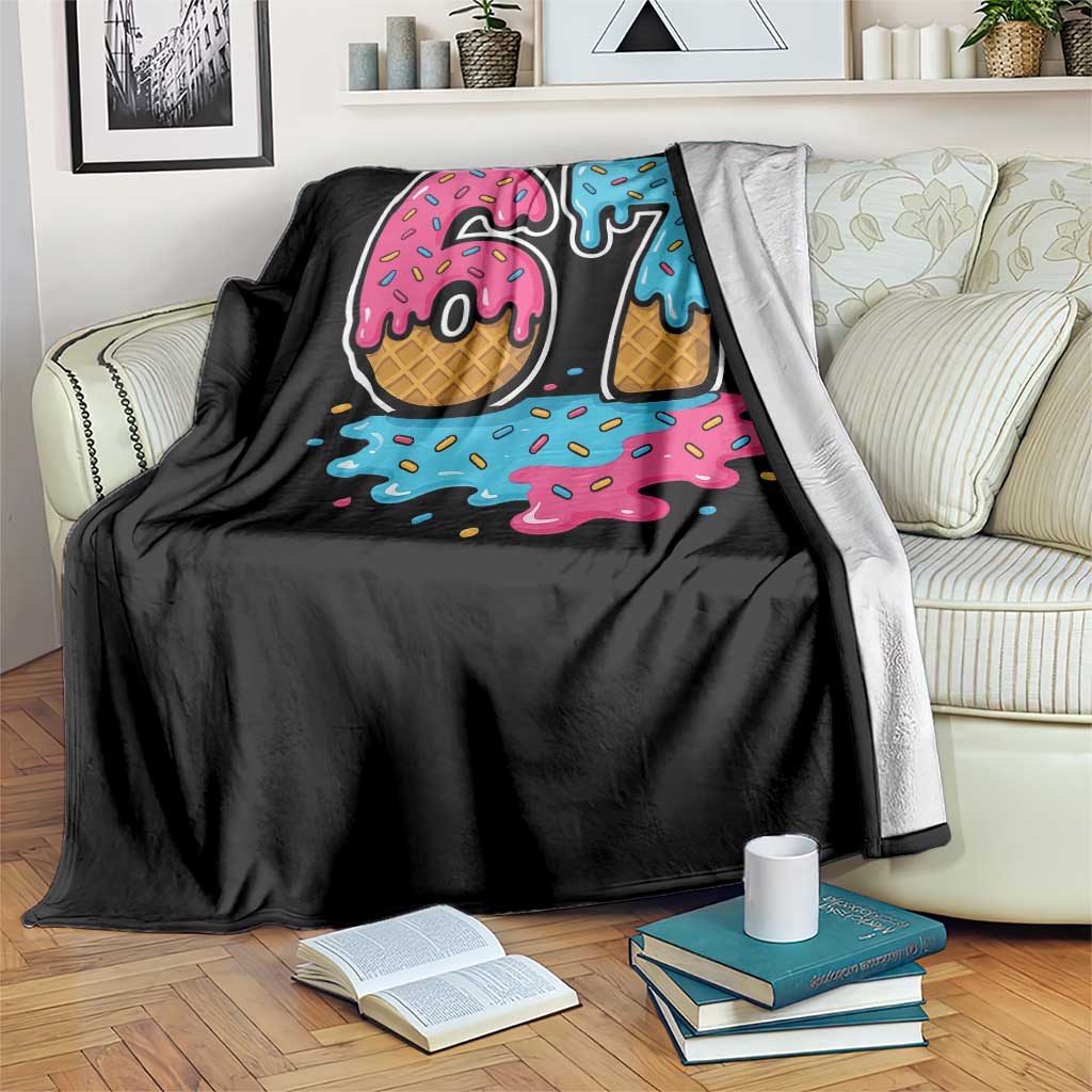 Funny 67 Ice Cream Drip Meme Six Seven Gen Alpha Slang Throw Blanket TS11 Print Your Wear