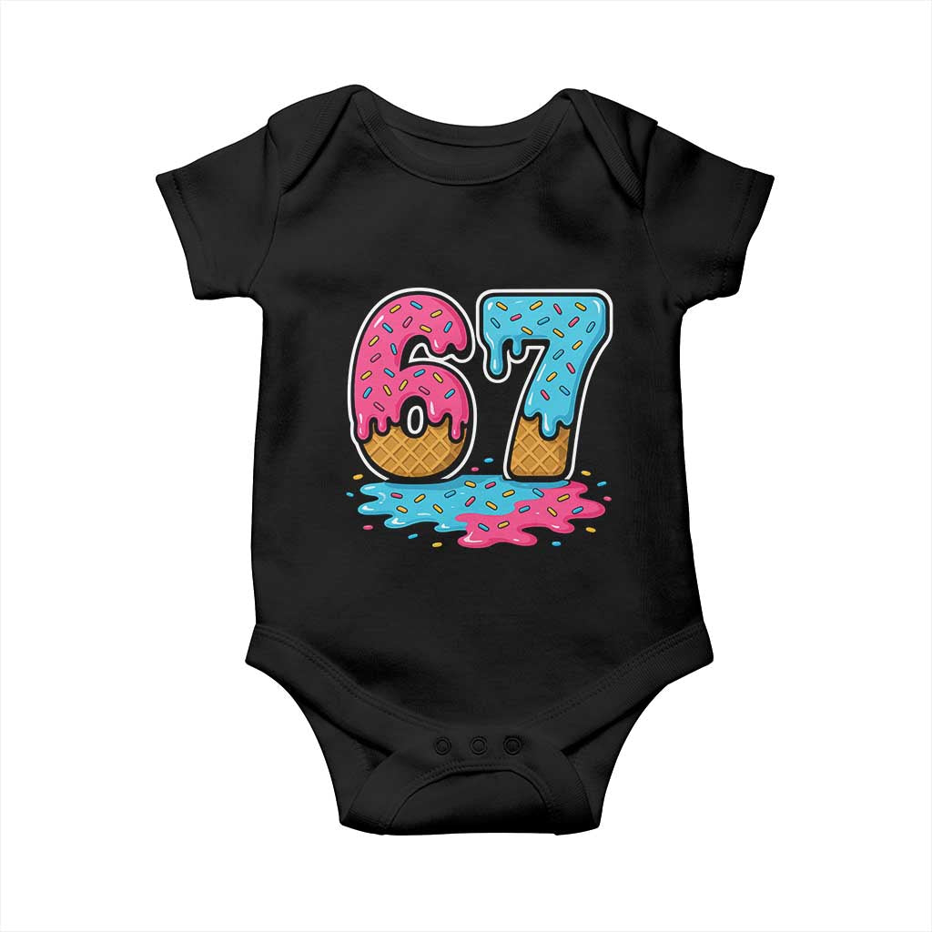 Funny 67 Ice Cream Drip Meme Six Seven Gen Alpha Slang Baby Onesie TS11 Black Print Your Wear