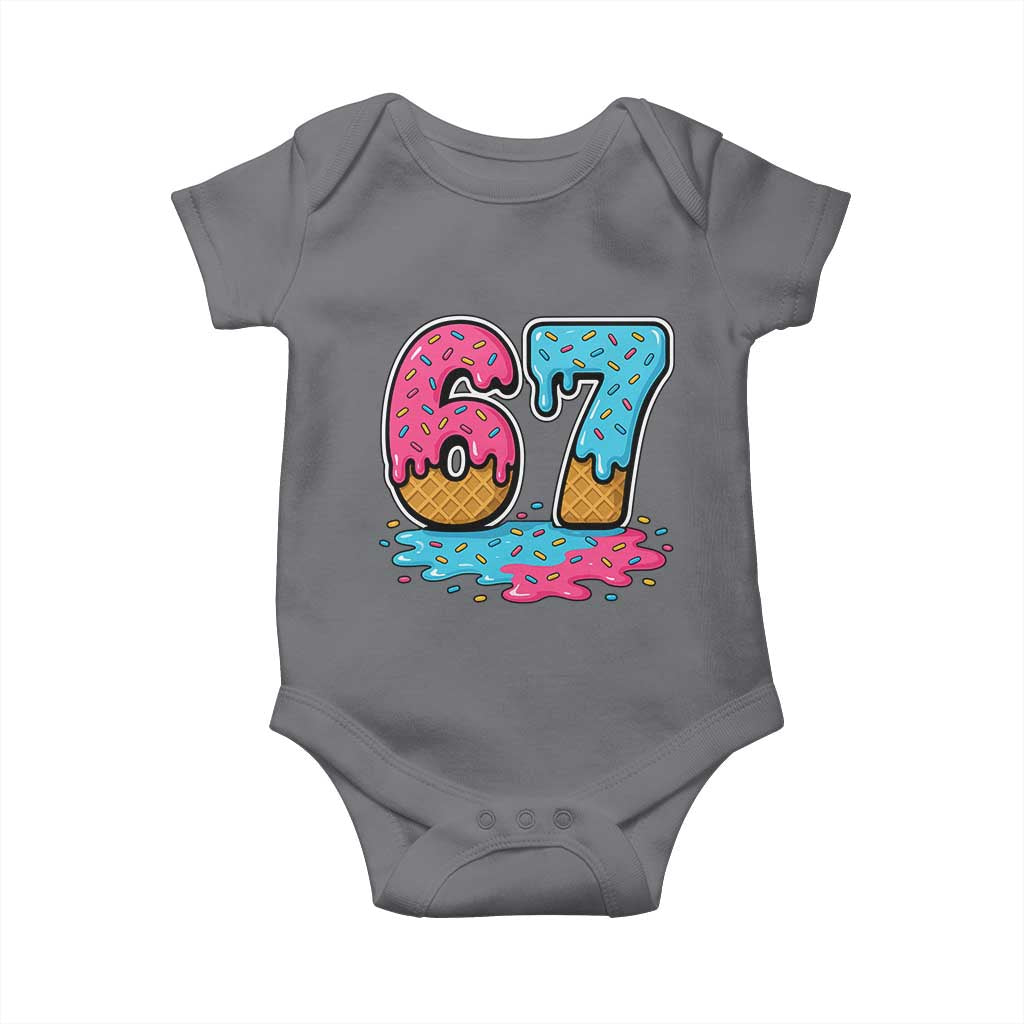 Funny 67 Ice Cream Drip Meme Six Seven Gen Alpha Slang Baby Onesie TS11 Charcoal Print Your Wear