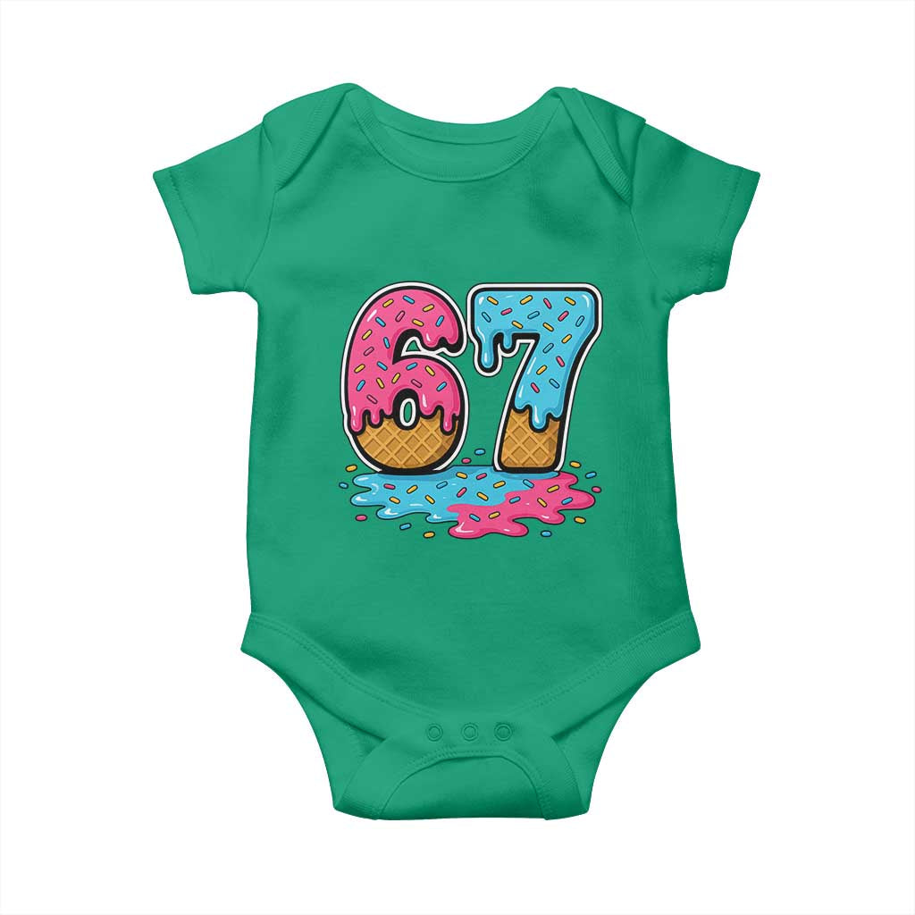 Funny 67 Ice Cream Drip Meme Six Seven Gen Alpha Slang Baby Onesie TS11 Irish Green Print Your Wear