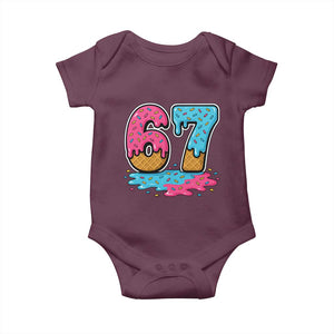 Funny 67 Ice Cream Drip Meme Six Seven Gen Alpha Slang Baby Onesie TS11 Maroon Print Your Wear