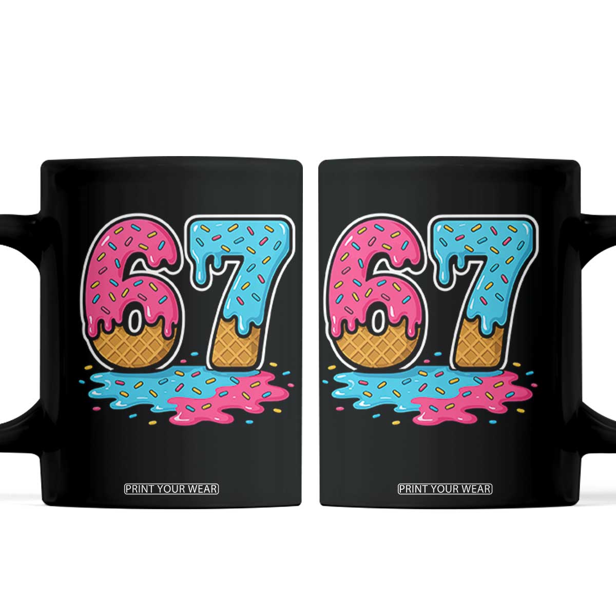 Funny 67 Ice Cream Drip Meme Six Seven Gen Alpha Slang Coffee Mug TS11 Black Print Your Wear