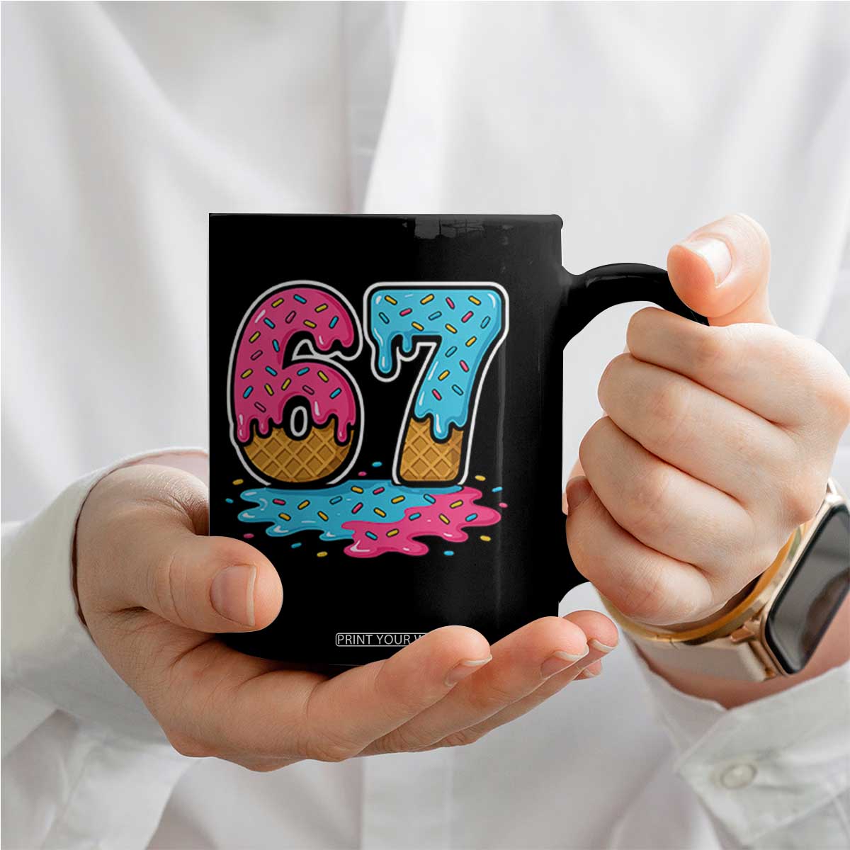 Funny 67 Ice Cream Drip Meme Six Seven Gen Alpha Slang Coffee Mug TS11 Print Your Wear
