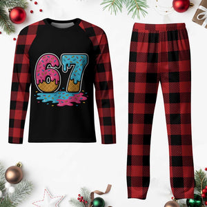 Funny 67 Ice Cream Drip Meme Six Seven Gen Alpha Slang Plaid Pajama Set TS11 Buffalo Plaid Print Your Wear