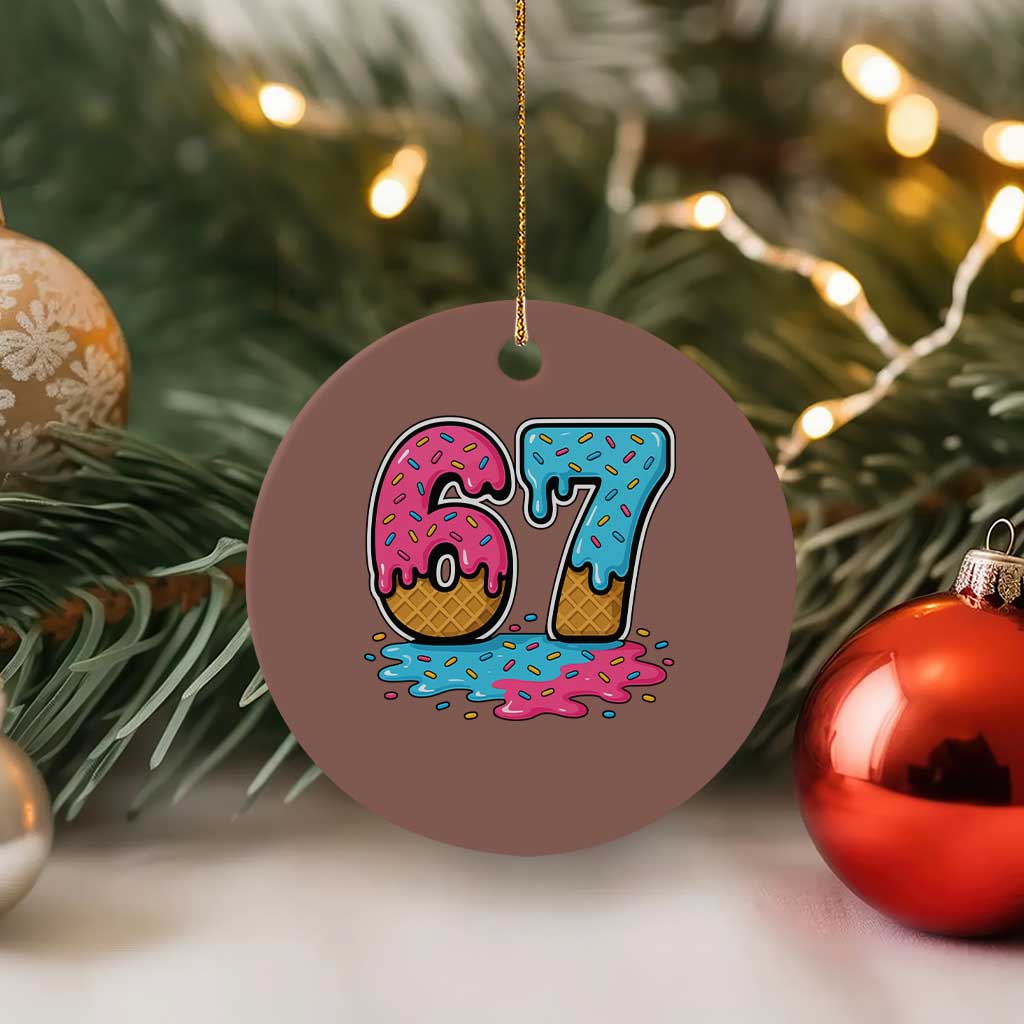 Funny 67 Ice Cream Drip Meme Six Seven Gen Alpha Slang Ceramic Ornament TS11 1pc Mocha Print Your Wear