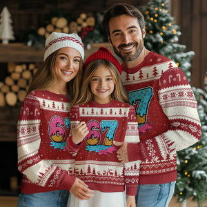 Funny 67 Ice Cream Drip Meme Six Seven Gen Alpha Slang Ugly Christmas Sweater - Print Your Wear