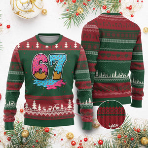 Funny 67 Ice Cream Drip Meme Six Seven Gen Alpha Slang Ugly Christmas Sweater TS11 Red Green Print Your Wear