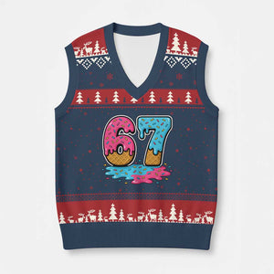 Funny 67 Ice Cream Drip Meme Six Seven Gen Alpha Slang V-Neck Knit Sweater Vest TS11 Navy Red Print Your Wear