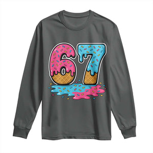 Funny 67 Ice Cream Drip Meme Six Seven Gen Alpha Slang Long Sleeve Shirt TS11 Dark Heather Print Your Wear