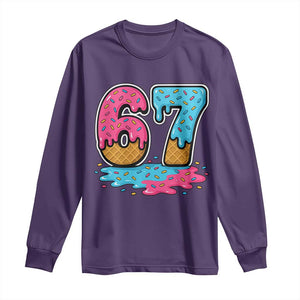 Funny 67 Ice Cream Drip Meme Six Seven Gen Alpha Slang Long Sleeve Shirt TS11 Purple Print Your Wear