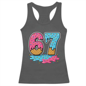 Funny 67 Ice Cream Drip Meme Six Seven Gen Alpha Slang Racerback Tank Top TS11 Dark Heather Print Your Wear