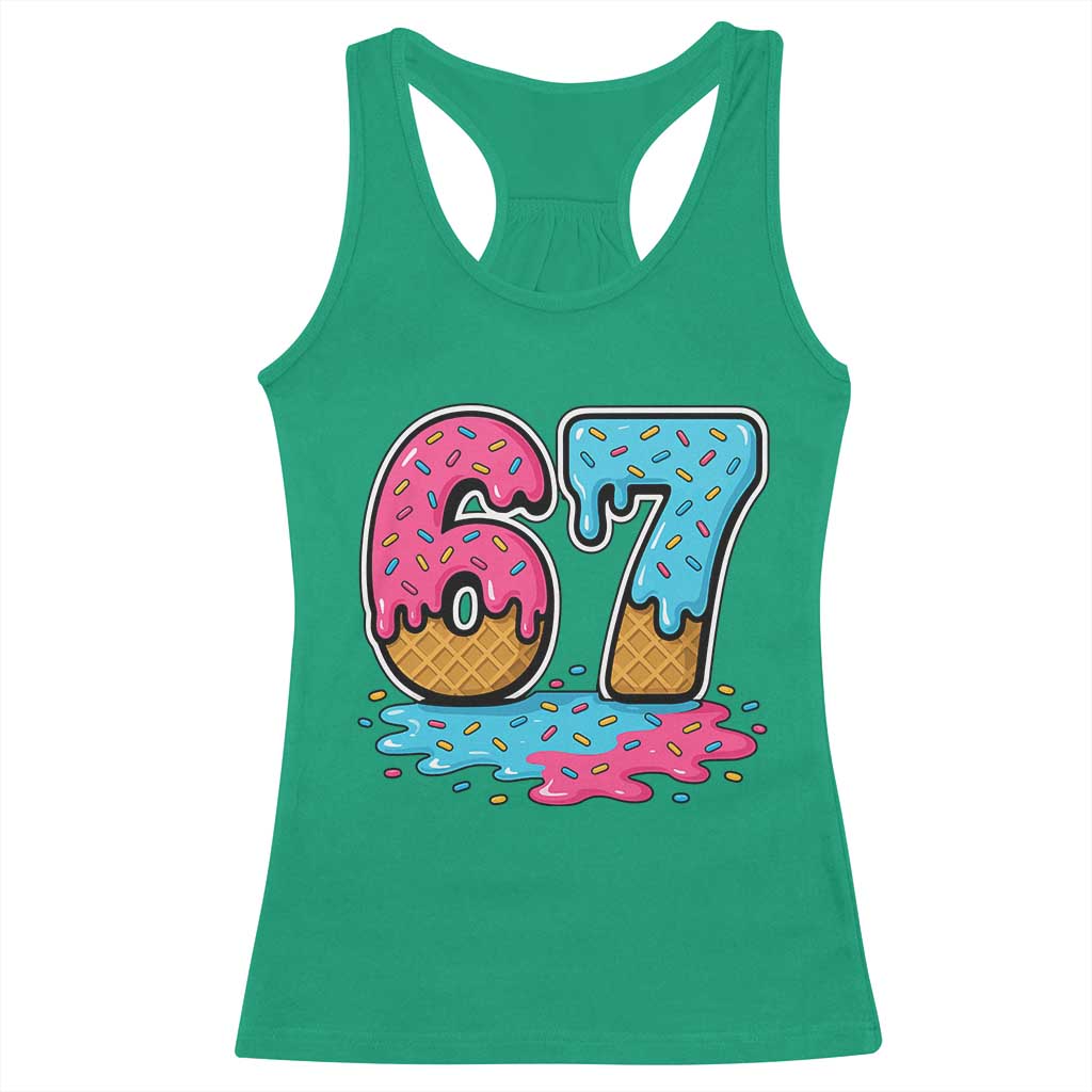 Funny 67 Ice Cream Drip Meme Six Seven Gen Alpha Slang Racerback Tank Top TS11 Irish Green Print Your Wear