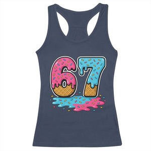 Funny 67 Ice Cream Drip Meme Six Seven Gen Alpha Slang Racerback Tank Top TS11 Navy Print Your Wear