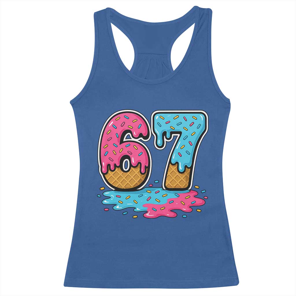 Funny 67 Ice Cream Drip Meme Six Seven Gen Alpha Slang Racerback Tank Top TS11 Royal Blue Print Your Wear