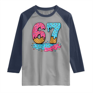 Funny 67 Ice Cream Drip Meme Six Seven Gen Alpha Slang Raglan Shirt TS11 Sport Gray Navy Print Your Wear