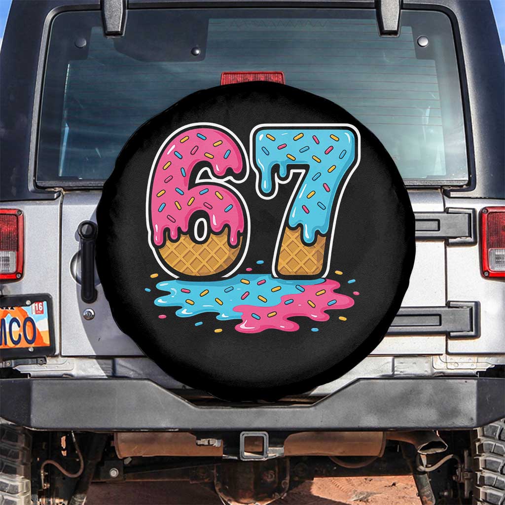 Funny 67 Ice Cream Drip Meme Six Seven Gen Alpha Slang Spare Tire Cover TS11 No hole Black Print Your Wear