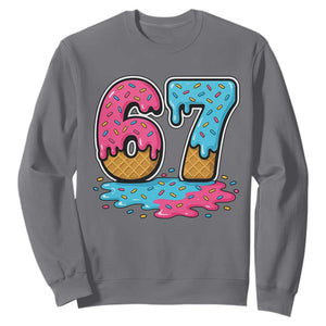 Funny 67 Ice Cream Drip Meme Six Seven Gen Alpha Slang Sweatshirt TS11 Charcoal Print Your Wear
