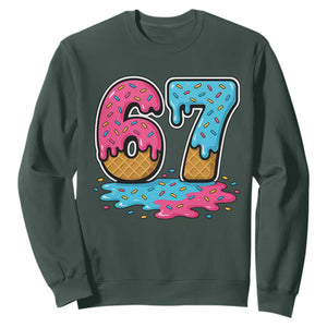 Funny 67 Ice Cream Drip Meme Six Seven Gen Alpha Slang Sweatshirt TS11 Dark Forest Green Print Your Wear