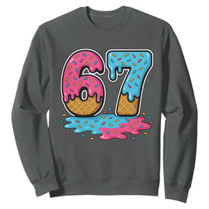 Funny 67 Ice Cream Drip Meme Six Seven Gen Alpha Slang Sweatshirt TS11 Dark Heather Print Your Wear