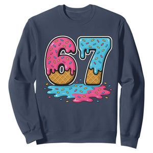 Funny 67 Ice Cream Drip Meme Six Seven Gen Alpha Slang Sweatshirt TS11 Navy Print Your Wear