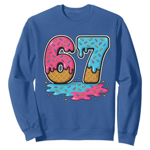 Funny 67 Ice Cream Drip Meme Six Seven Gen Alpha Slang Sweatshirt TS11 Royal Blue Print Your Wear