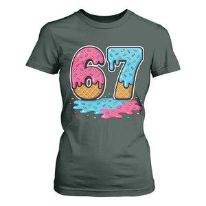 Funny 67 Ice Cream Drip Meme Six Seven Gen Alpha Slang T Shirt For Women TS11 Dark Forest Green Print Your Wear