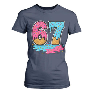 Funny 67 Ice Cream Drip Meme Six Seven Gen Alpha Slang T Shirt For Women TS11 Navy Print Your Wear