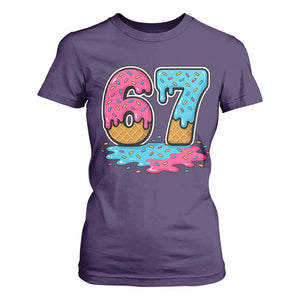 Funny 67 Ice Cream Drip Meme Six Seven Gen Alpha Slang T Shirt For Women TS11 Purple Print Your Wear