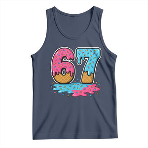 Funny 67 Ice Cream Drip Meme Six Seven Gen Alpha Slang Tank Top TS11 Navy Print Your Wear