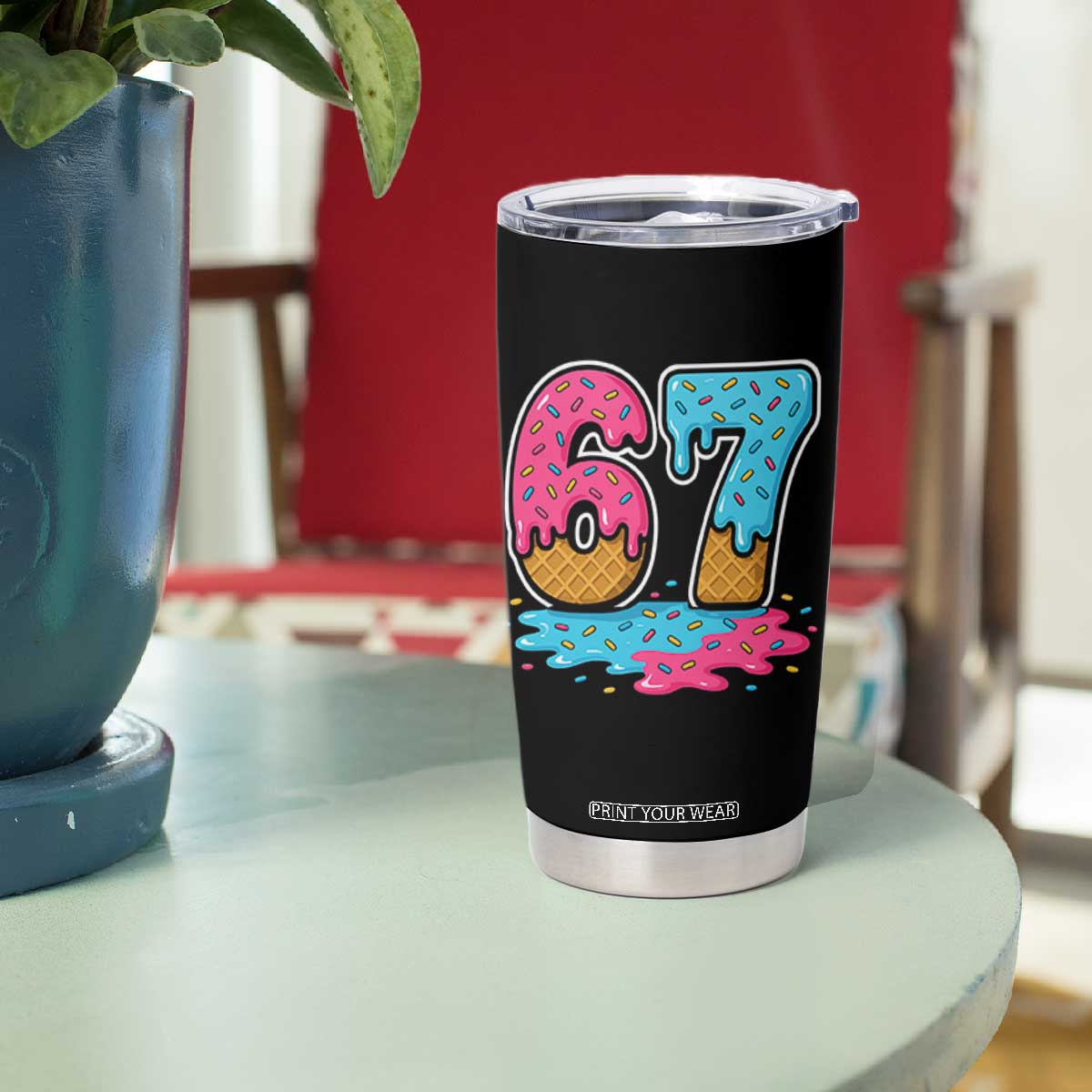 Funny 67 Ice Cream Drip Meme Six Seven Gen Alpha Slang Tumbler Cup TS11 Print Your Wear