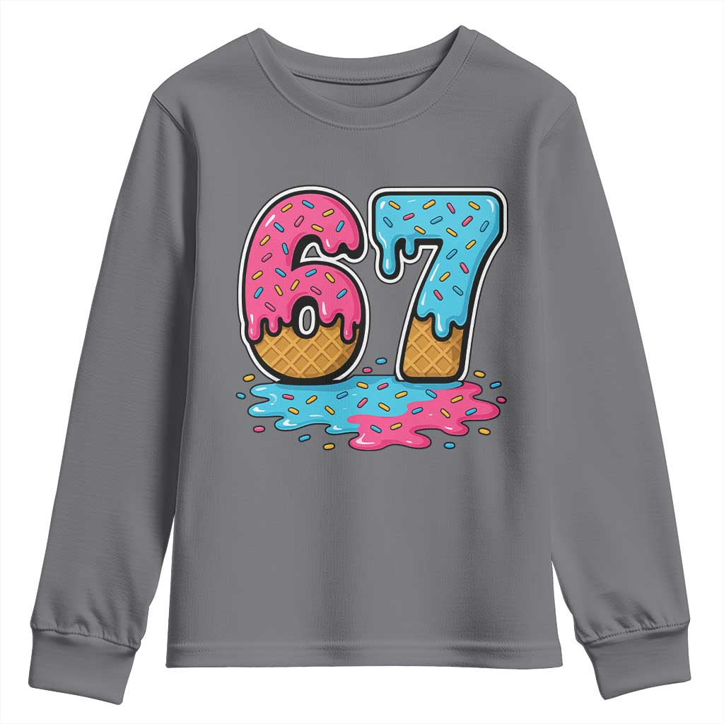 Funny 67 Ice Cream Drip Meme Six Seven Gen Alpha Slang Youth Sweatshirt TS11 Charcoal Print Your Wear