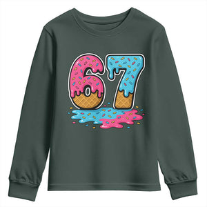 Funny 67 Ice Cream Drip Meme Six Seven Gen Alpha Slang Youth Sweatshirt TS11 Dark Forest Green Print Your Wear