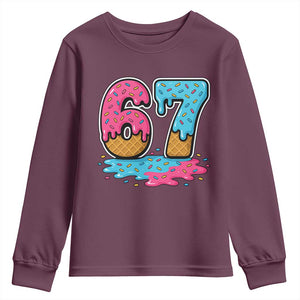 Funny 67 Ice Cream Drip Meme Six Seven Gen Alpha Slang Youth Sweatshirt TS11 Maroon Print Your Wear