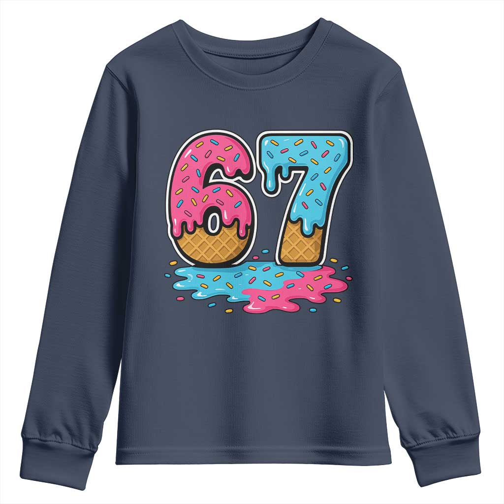 Funny 67 Ice Cream Drip Meme Six Seven Gen Alpha Slang Youth Sweatshirt TS11 Navy Print Your Wear