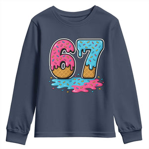 Funny 67 Ice Cream Drip Meme Six Seven Gen Alpha Slang Youth Sweatshirt TS11 Navy Print Your Wear
